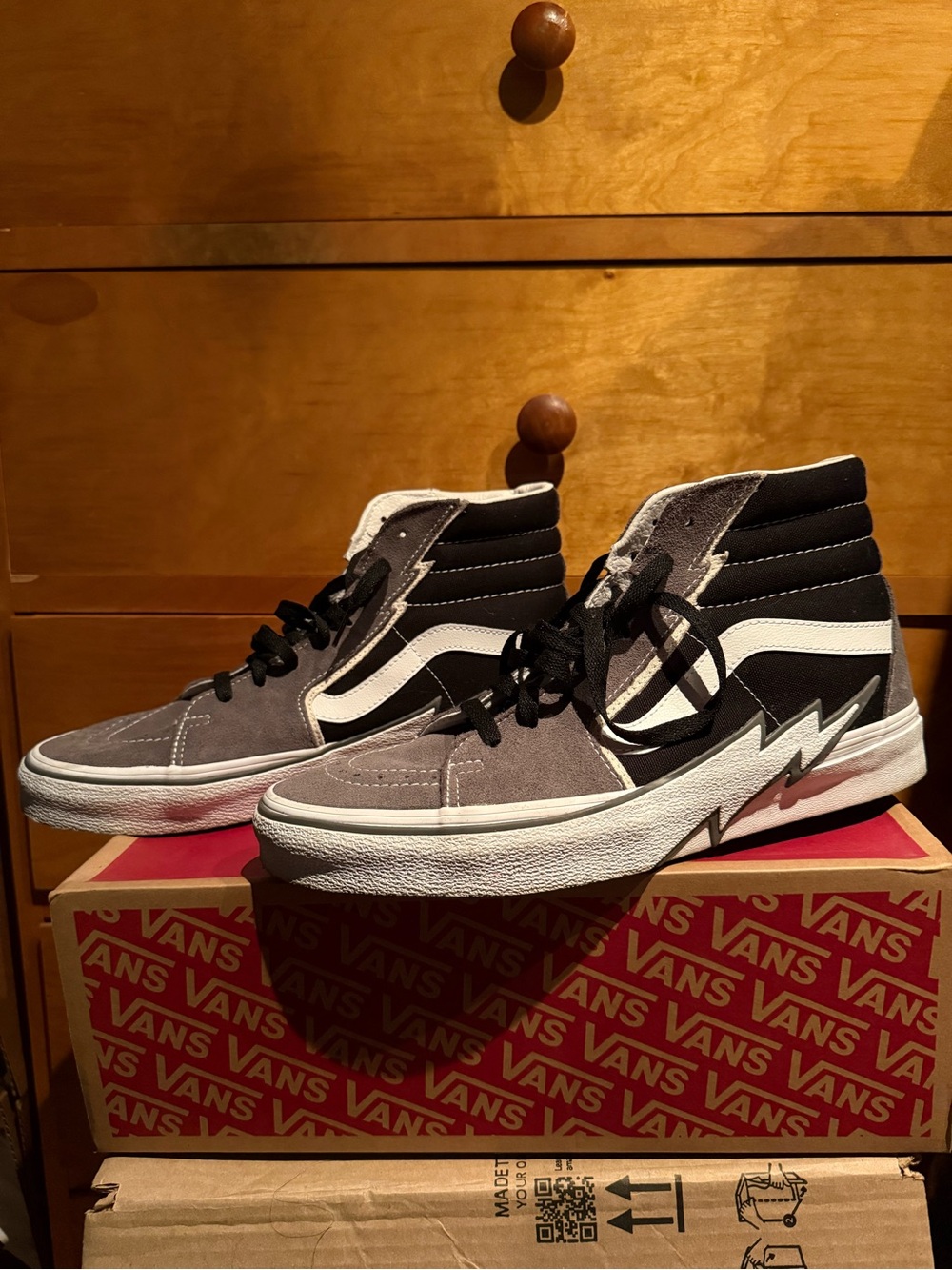 Vans Lightning Bolt Grey Black & White Sk8 Hi Shoes